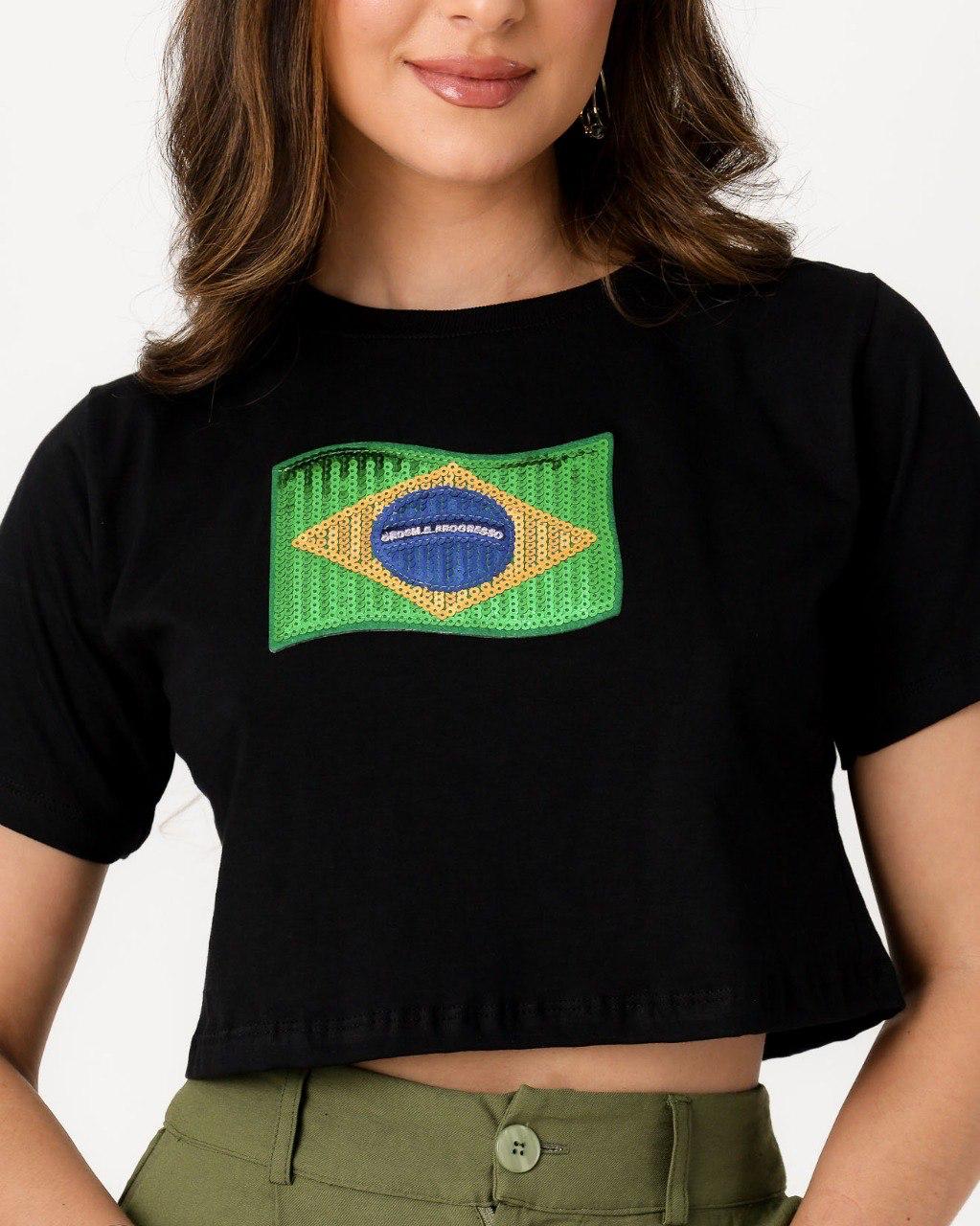CROPED BRASIL LANTEJOULA — Preto — Leev Store atacado Brás